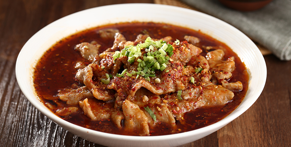 Poached Sliced Beef in Hot Chili Oil